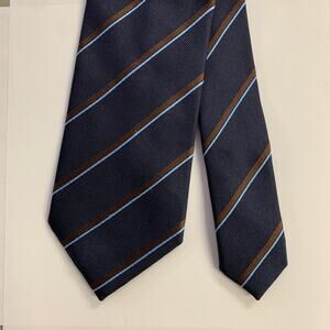 ERMENEGILDO ZEGNA Navy Light Blue Brown Diagonal Stripe Silk Tie